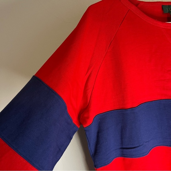 VTG 90s Y2K Cheetah Mervyns Crewneck Sweater Pullover Red Blue Colorblock Sz L - Picture 3 of 9